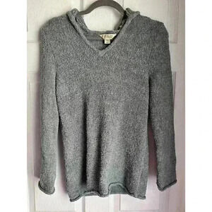 Gander Mountain Gray Knit V-Neck Long Sleeve Pullover Hoodie Sweater Woman SZ M